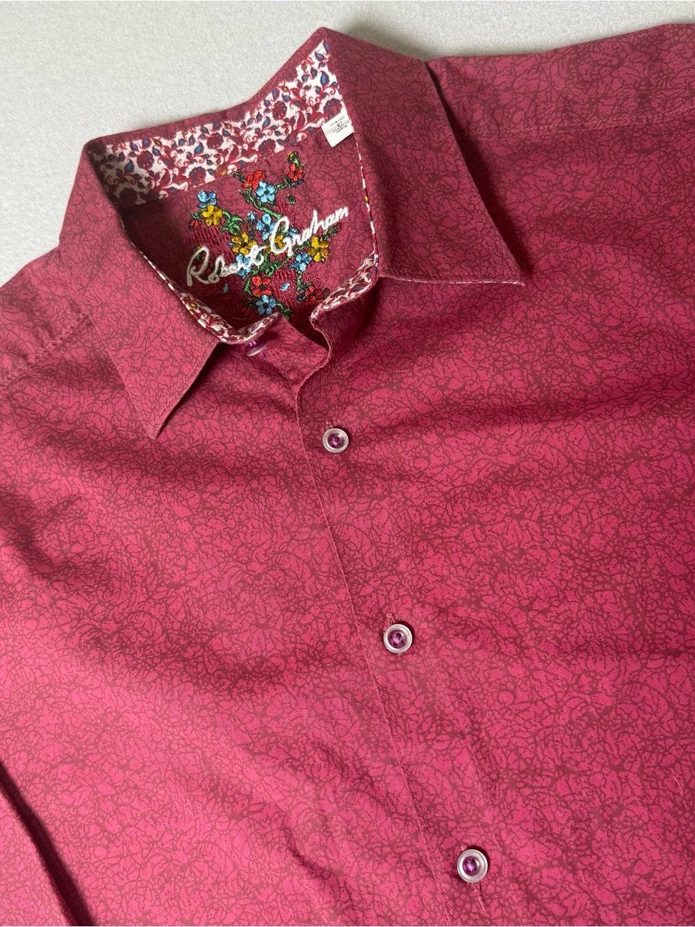 Robert Graham Geometric Print Floral Maroon Sport Shirt Button Down Long Large L